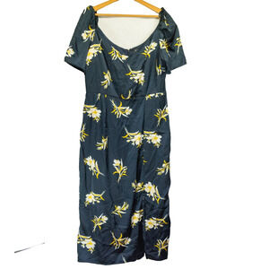 Women's Size 14 SAM EDELMAN Blue Floral Midi Sheath Dress Knee Length Polyester